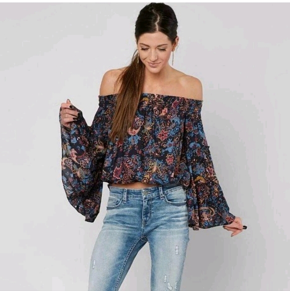 Free People Tops - Free People Free Spirit Off the Shoulder Top floral paisley print blouse size XS